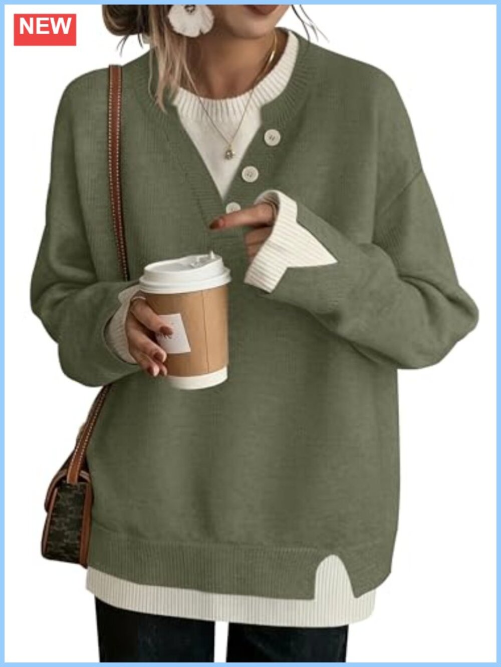 Oversized Knit Pullover Sweater Crew Neck Drop Shoulder Women's